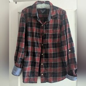 Tommy Hilfiger Red and Black Plaid Button Down Shirt